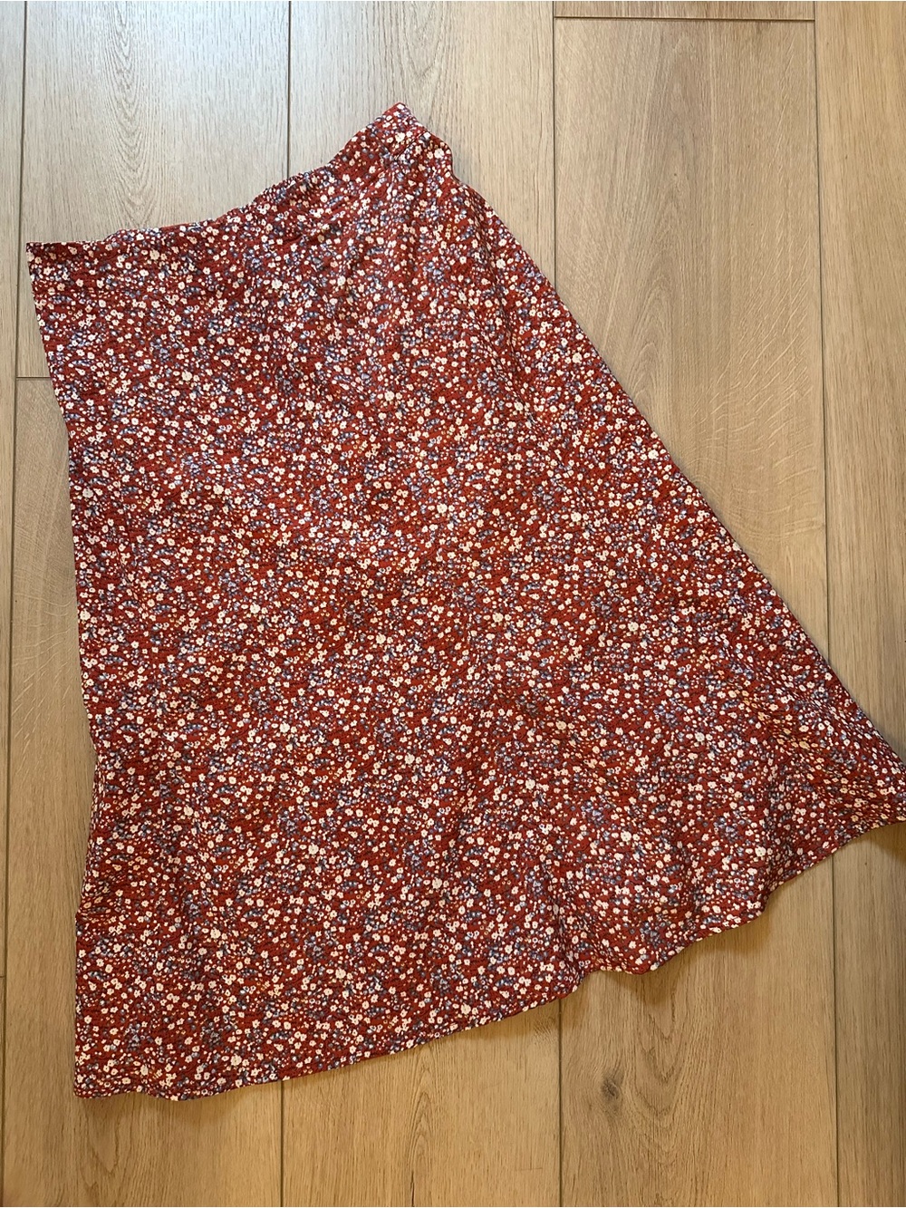 Zara Rust Red Floral A-Line Midi Skirt